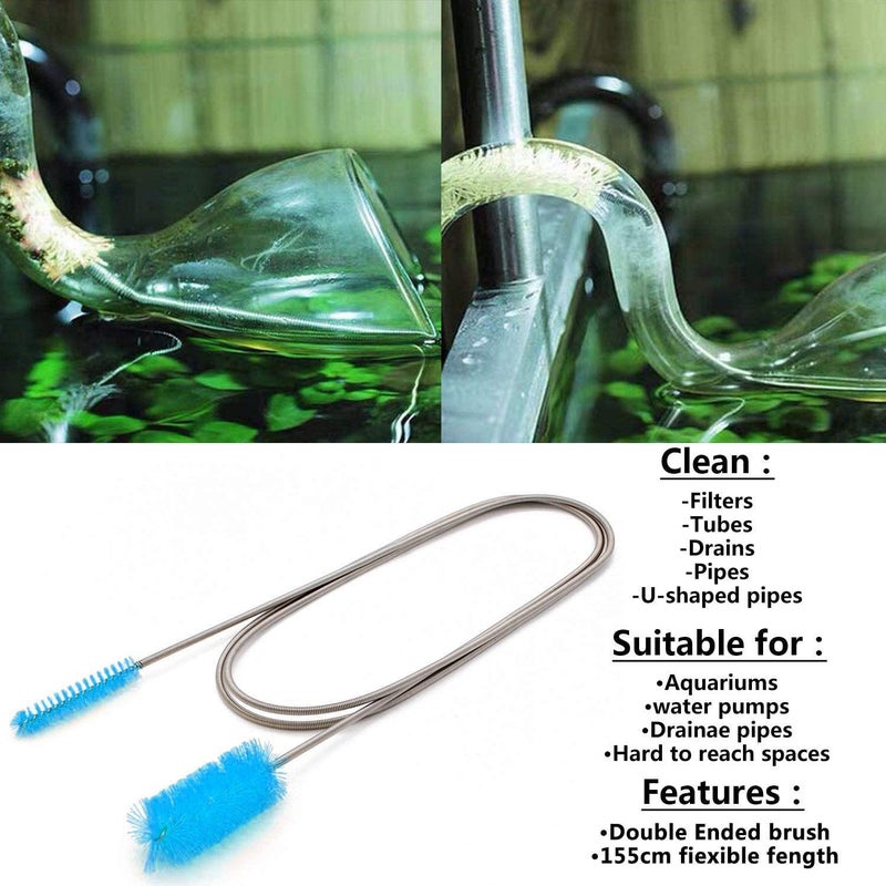 desin Flexible Drain Brush, Nylon Cleaner Double Ended Elastic Hose Pipe 67-inch and 2 PCS 8.2-inch Straw Cleaning Brush (Blue) - Image 5
